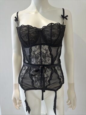 Agent Provocateur Black Lace Bustier with Ribbon Waist